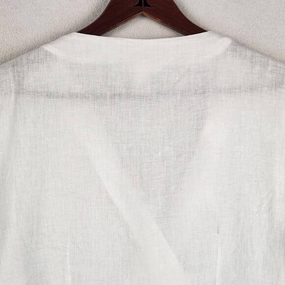 H&M 100% Linen Peplum Wrap Blouse Women’s SZ 8 White Tie Pearl Buttons EUC - Picture 8 of 14